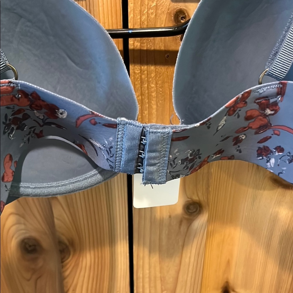 Lucky Brand Dusty Blue Floral Underwire Bra with Maroon Accents - Picture 8 of 11